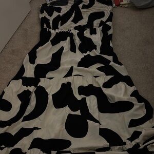 Elegant One Shoulder Black and White Maxi Dress